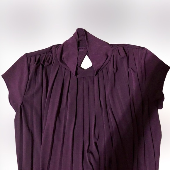 Studio Y Classy Cap Sleeve Pleated Dark Purple Top w/Back Cutout Banded Bottom - Picture 1 of 4